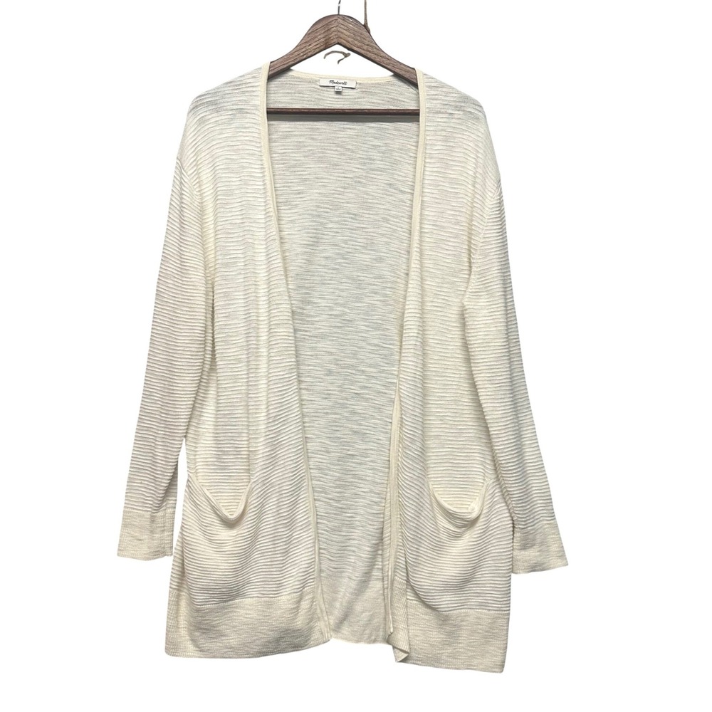 Madewell Womens Sz M Cream Open Front Longline Knit Cardigan Sweater Minimalist
